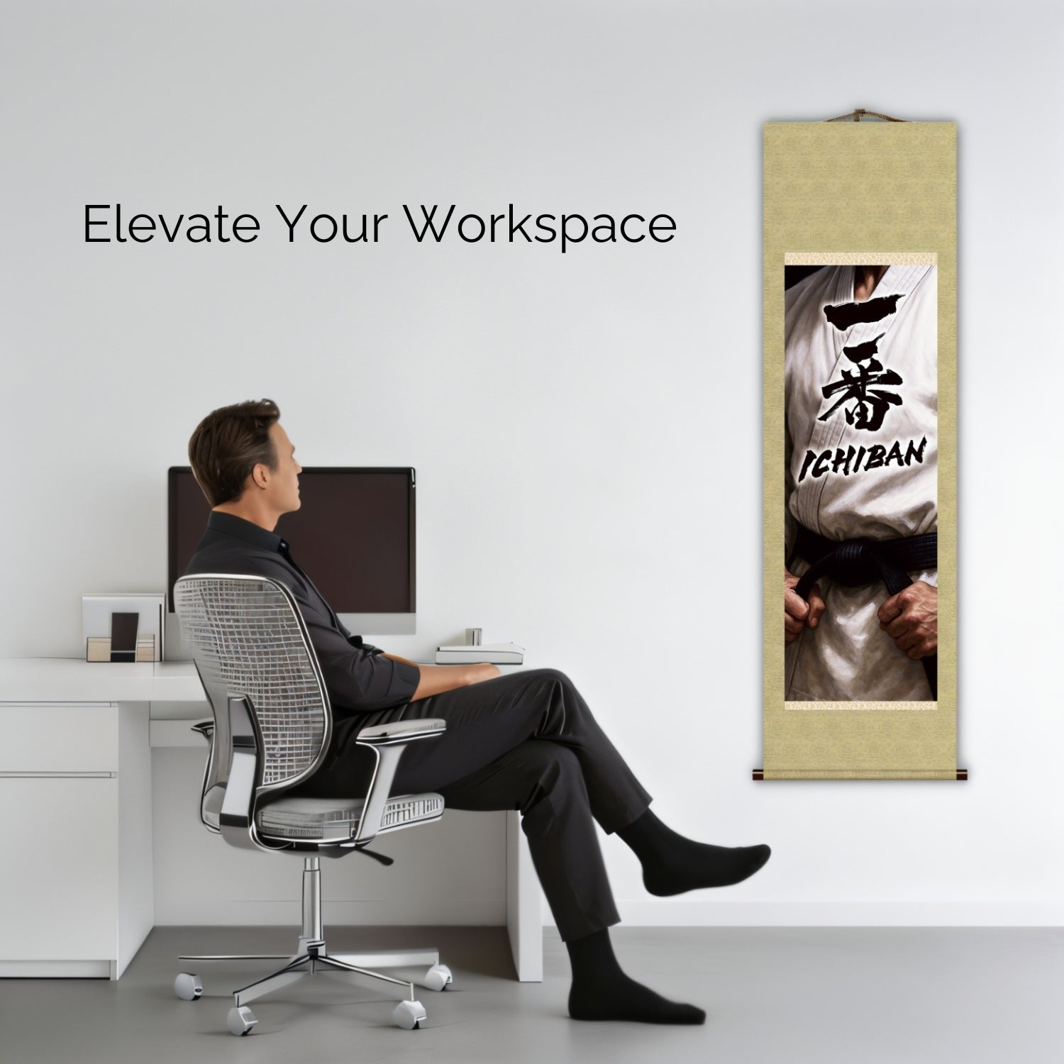 Japanische Kampfkunst Ichiban Kakemono Wandrolle – Geist des Schwarzen Gürtels