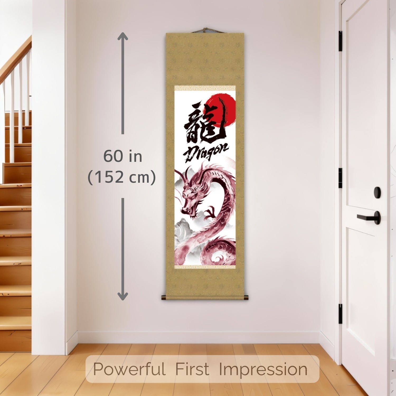 Japanischer Drachen-Kakemono-Wandscroll – Roter aufsteigender Drache