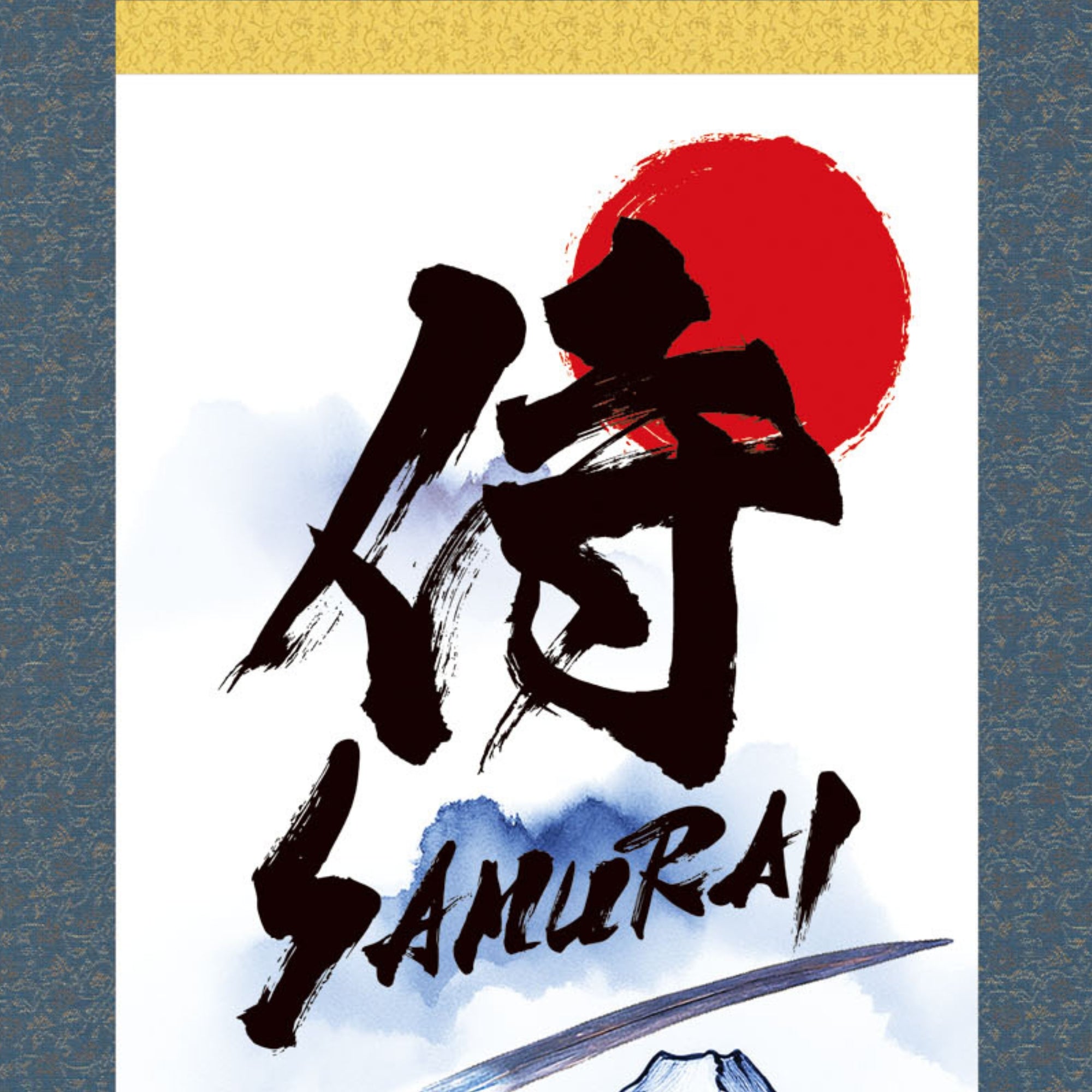 Japanese Samurai Kakemono Wall Scroll – Mounted Samurai with Sword and Mount Fuji