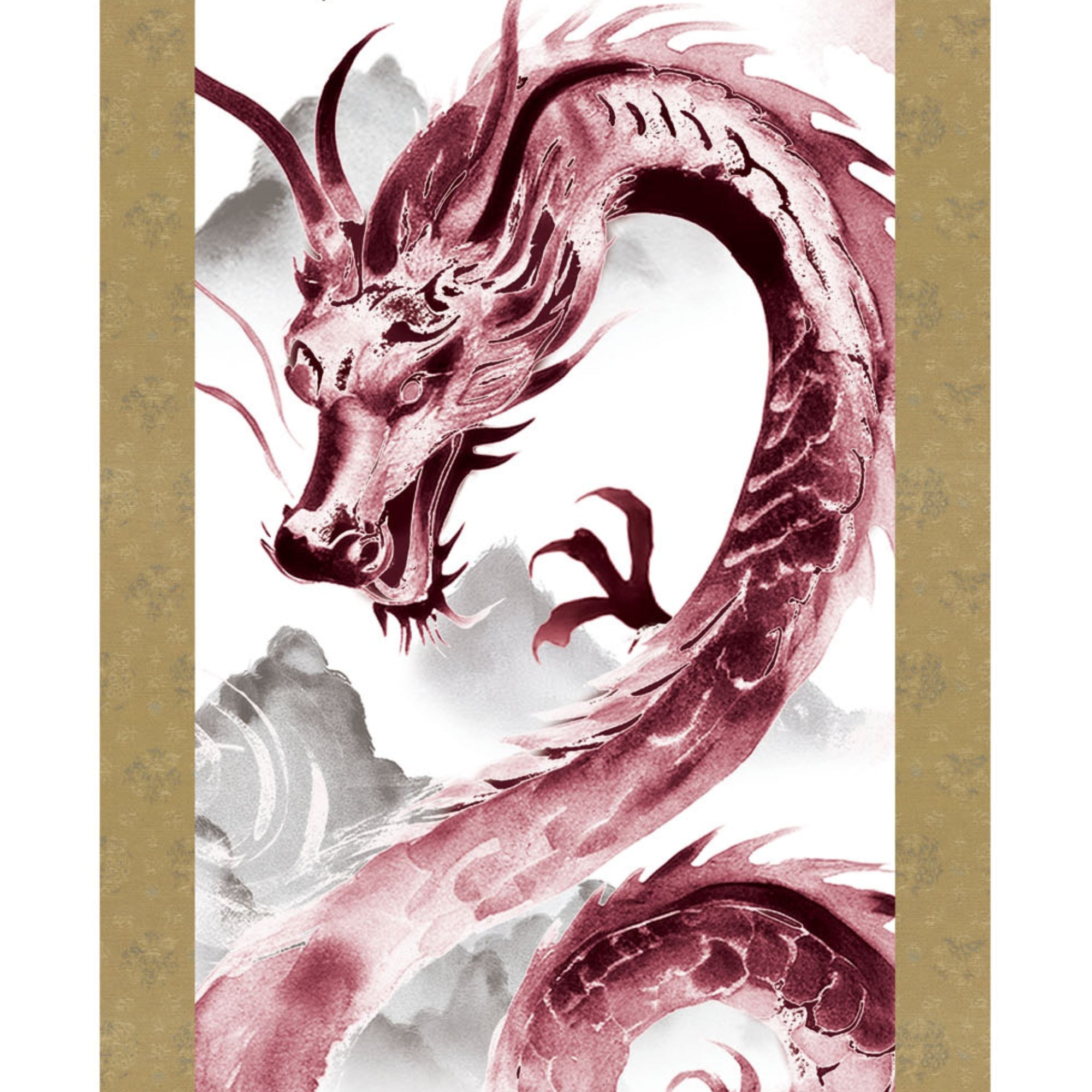 Japanischer Drachen-Kakemono-Wandscroll – Roter aufsteigender Drache 